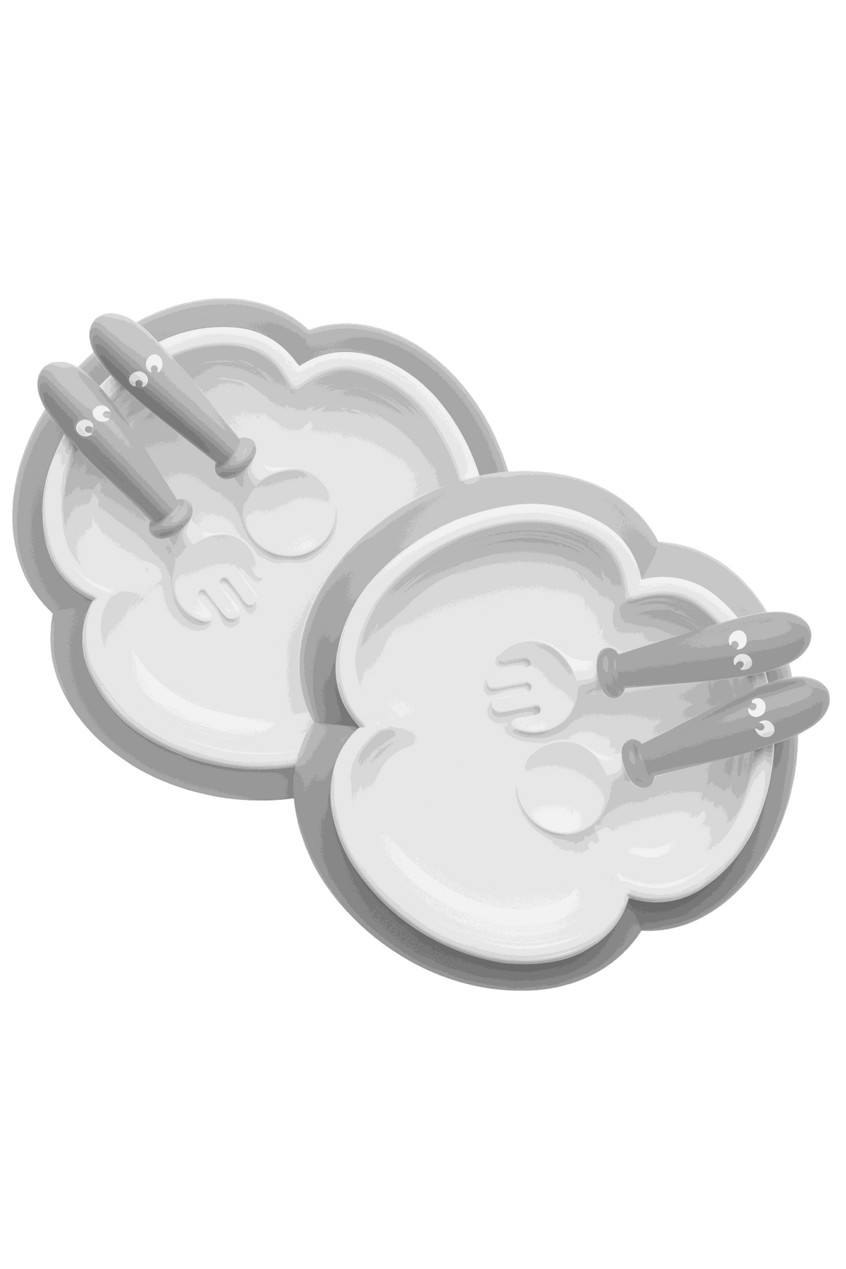 Baby Plate, Spoon and Fork, 2 sets - Gray